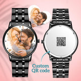 Personalized Engraved Men's Black Alloy Bracelet Photo QR Code
