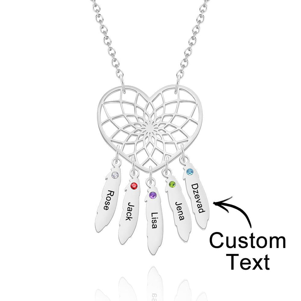 Family Name - Personalized Family Dreamcatcher Birthstone Necklace