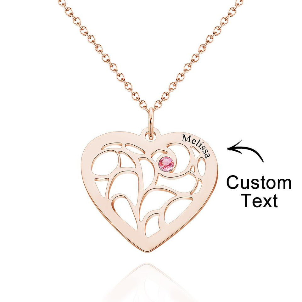 Our Family - Personalized Family Name Heart Pendant Necklace with Birthstone
