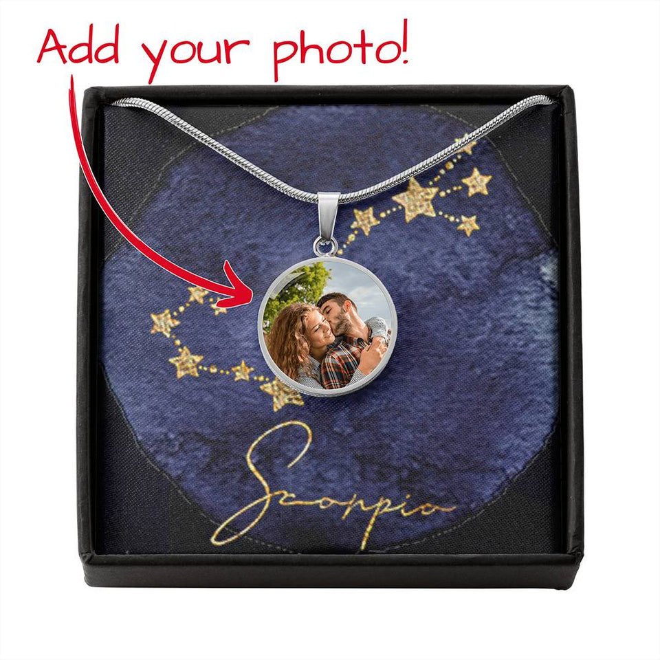 Zodiac Sign Necklace - Personalized Horoscope Round Pendant Necklace - hrs5026