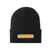 Custom Name Leather Patch Beanie - Personalized Beanie Hat