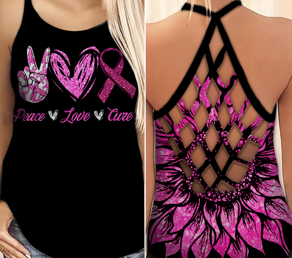 Débardeur croix Peace Love Cure - Sensibilisation au cancer du sein 0722