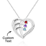 Love By Heart - Personalized Family Names Heart Shaped Necklace With Birthstone