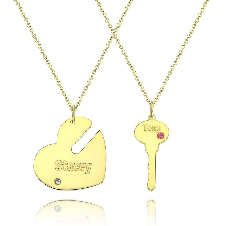 You Are My Key - Personalized Couple Engraved Name Couple Necklace
