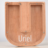 Custom Initial And Name - Personalized Letter And Name Oak Wooden Piggy Bank