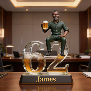 Personalized Older Black Man Milestone Retirement Shaped Acrylic Plaque Custom Office Desk Trophy Anniversary Gift for Him Husband Dad Boss
