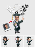 Funny Graduate Caricature - Personalized Graduation Keychain with Charms