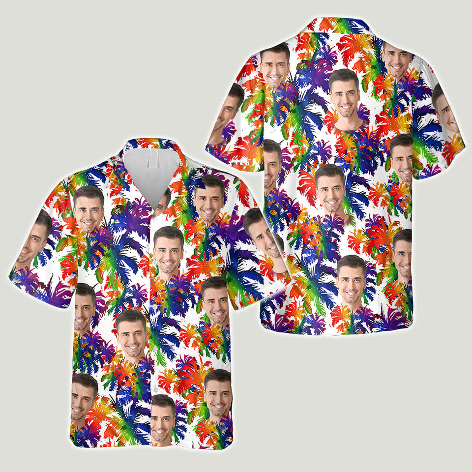 Colorful Palm Leaves Pride - Personalized LGBT Support Hawaiian Shirt