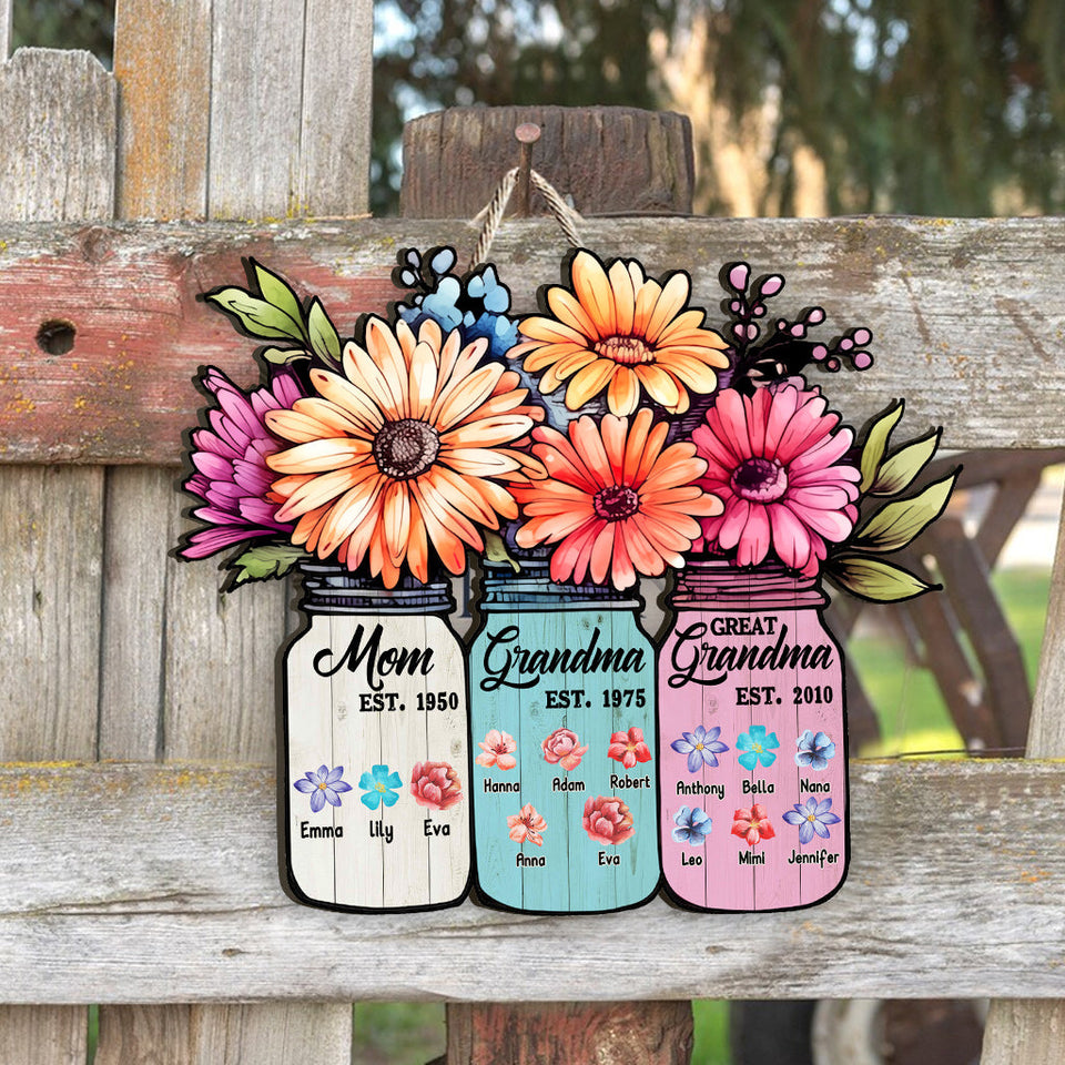 Mom Grandma Great Grandma - Personalized Grandma Custom Shaped Wood Sign