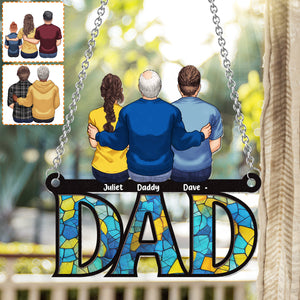 Father And Children - Personalized Father Window Hanging Suncatcher Ornament