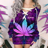 A Little High - Personalized Weed Off Shoulder Long Sleeve Dress