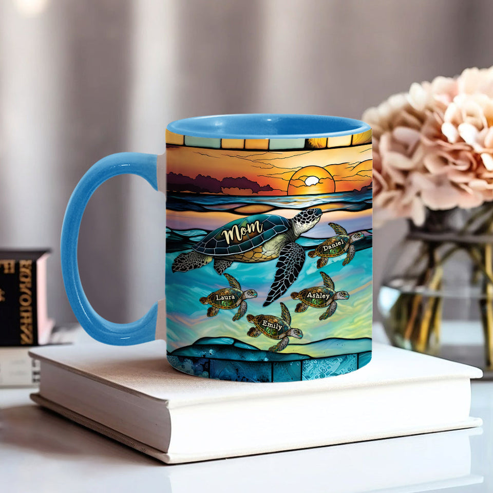 I Love You To The Beach And Back Turtle Mother And Children - Personalized Turtle Accent Mug
