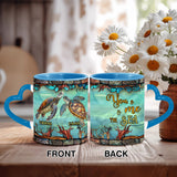 You And Me And The Sea - Personalized Turtle Heart Handle Mug