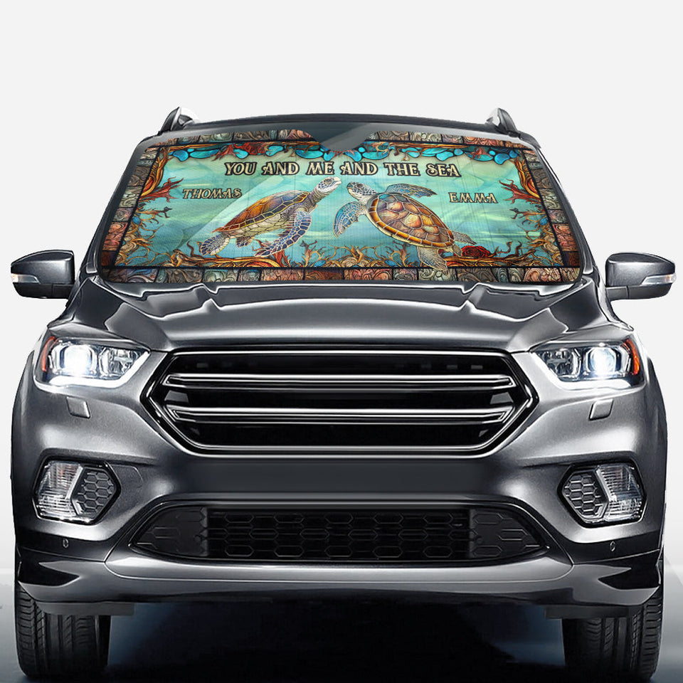 You And Me And The Sea - Personalized Turtle Car Sunshade