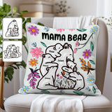 Mama Bear Huggings Her Cubs Floral Style - Personalized Mother Throw Pillow