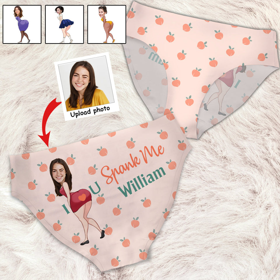 Spank Me Custom Photo And Name - Personalized Couple Women's Briefs