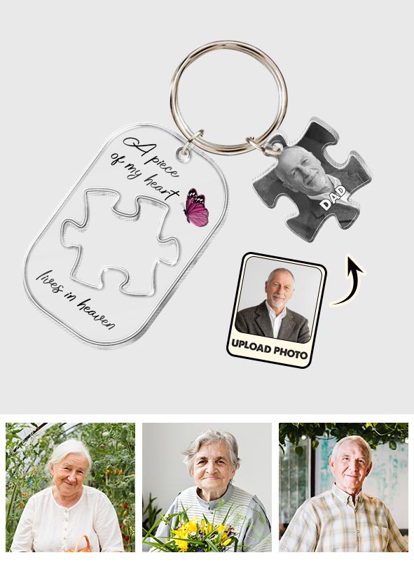 Un morceau de mon cœur vit au ciel - Porte-clés commémoratif personnalisé avec breloques