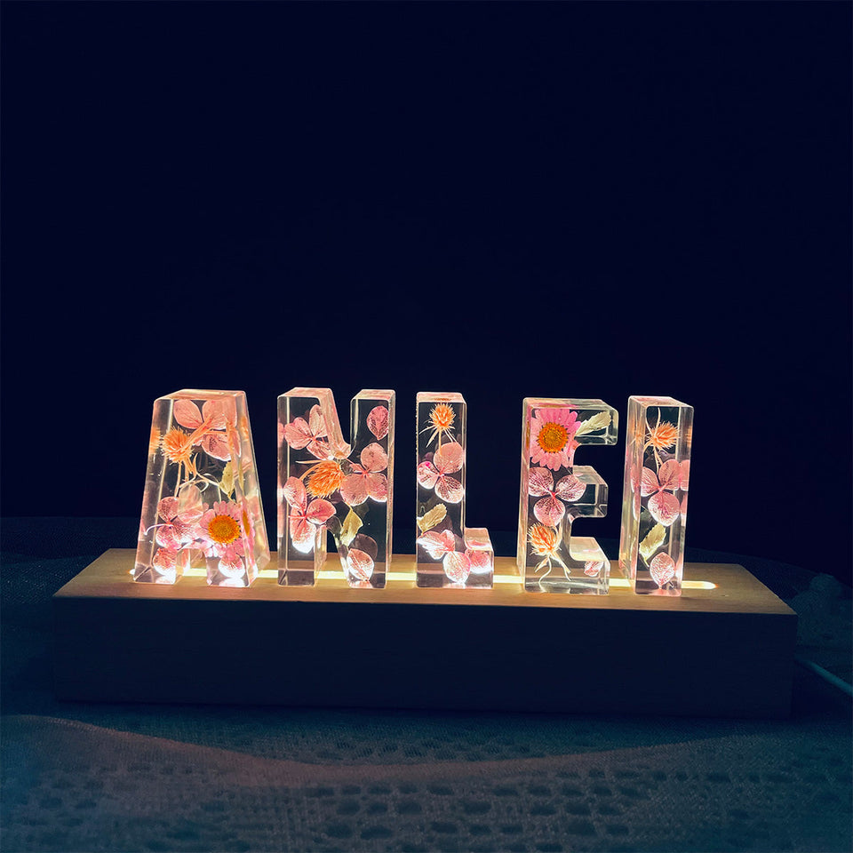 Mom Floral Resin Lamp - Personalized Mother Custom Name Lamp