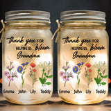 Thank You For Helping Us Bloom - Personalized Grandma Mason Jar Light