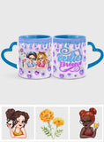 Besties Forever Beautiful Birth Month Flower - Personalized Bestie Heart Handle Mug