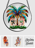 Under The Palm Tree Happy Couple - Personalized Couple Stained Glass Suncatcher