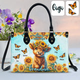 Love Being Called Grandma Highland Cow Sunflower - Personalized Leather Handbag