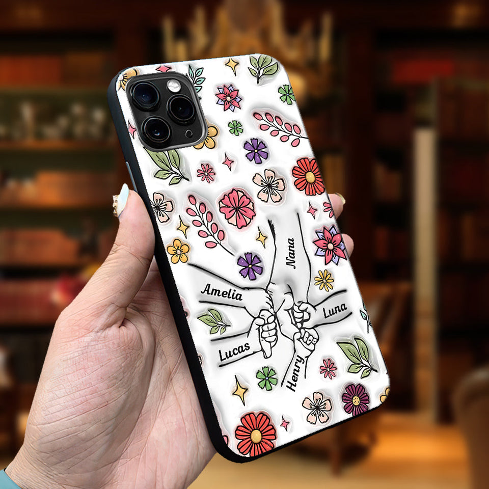 Spring Flower Holding Hands Nana Mom - Personalized Grandma Phone Case