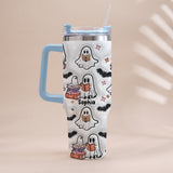 Cute Ghost Reading Booooks - Personalized Book Tumbler With Handle