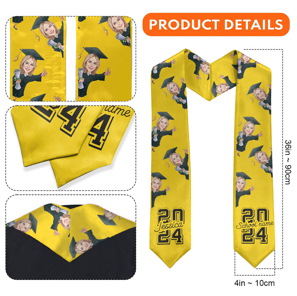 Caricature Funny Character - Personalized Graduation Graduation Stole