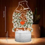 Floral Mama Bear And Cubs Hugging - Personalized Mother Shaped Plaque Light Base