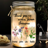 Thank You For Helping Us Bloom - Personalized Grandma Mason Jar Light
