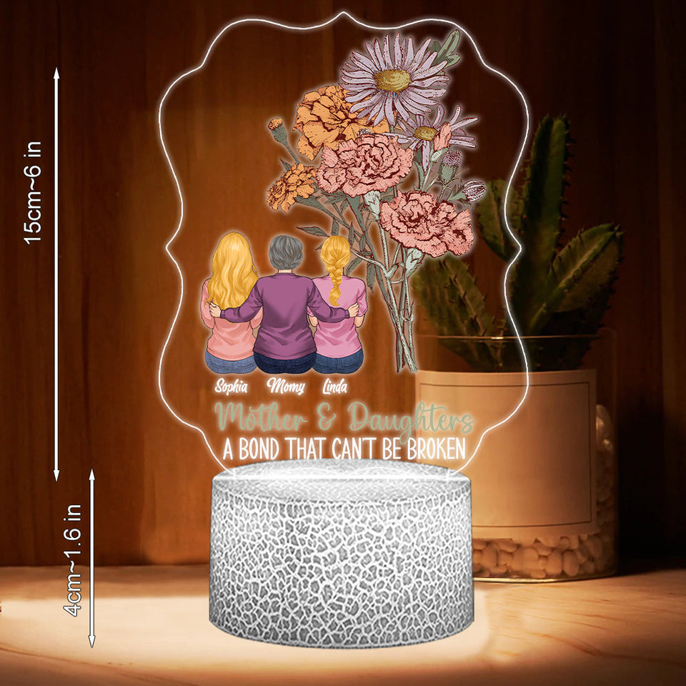 Mother And Children Birth Flowers - Personalized Mother Shaped Plaque Light Base