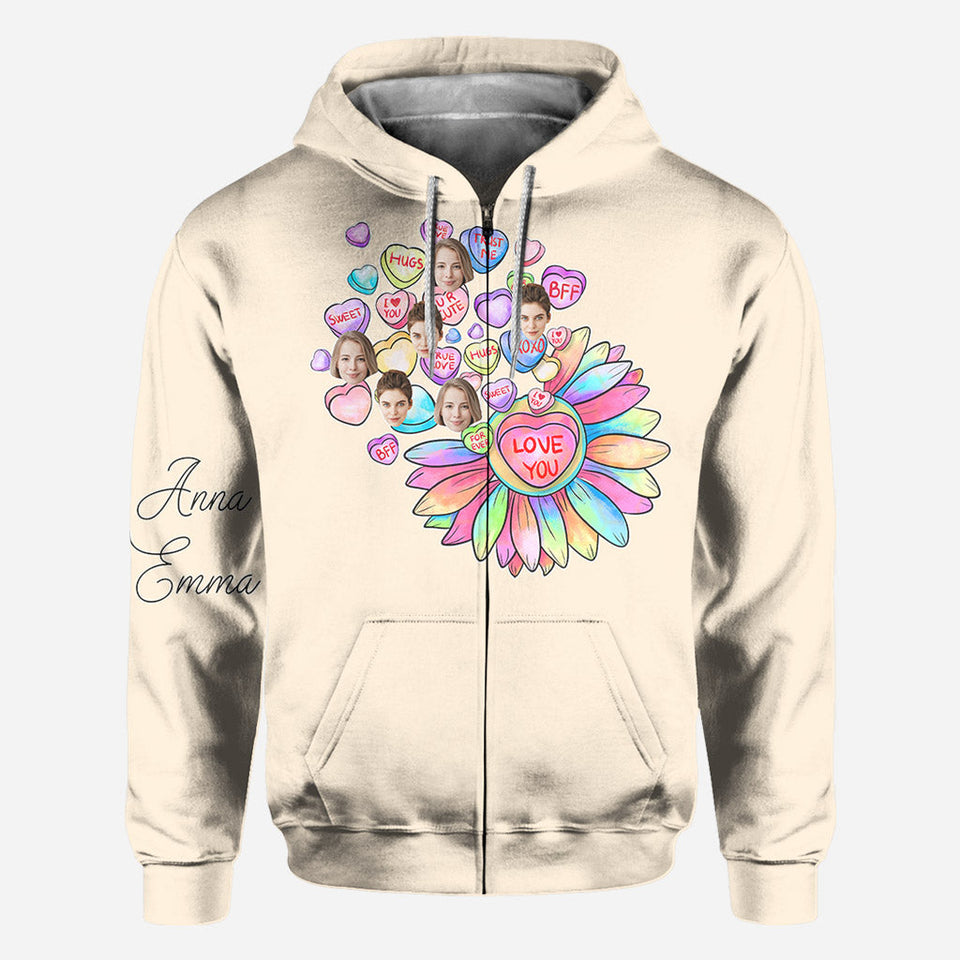 Heart Candy Flower BFF With Face Custom - Personalized Bestie All Over Shirt