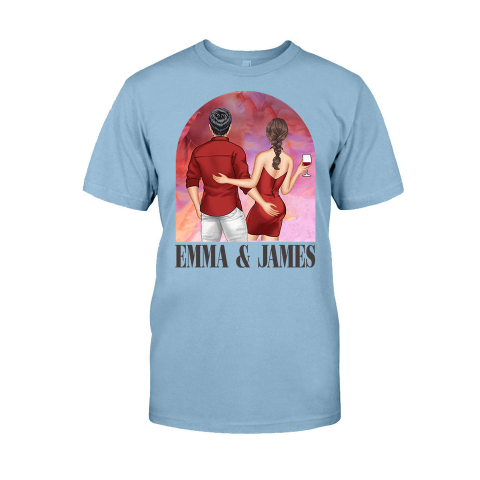 Pink Movie Background Couple - Personalized Couple T-shirt And Hoodie