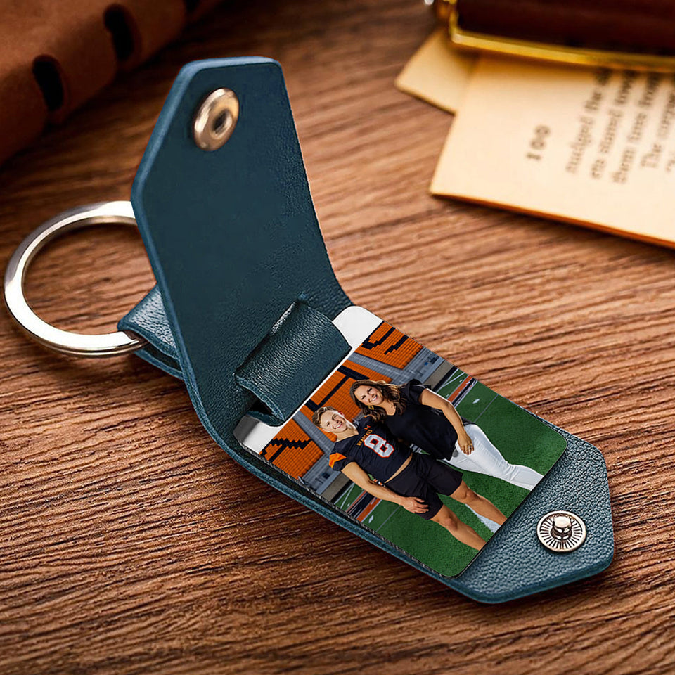 Proud Football - Personalized Football Leather Photo Keychain