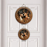Old Buck Sweet Doe - Personalized Hunting Round Wood Sign