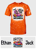 Just Waiting For Halloween - Personalized Skull Bleached T-Shirt