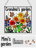 Grandma's Garden With Butterfly - Personalized Grandma Window Hanging Suncatcher Ornament