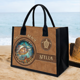 Salty Lil Beach - Personalized Turtle Canvas Tote Bag