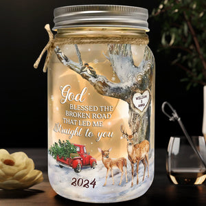 God Blessed The Broken Road - Personalized Couple Mason Jar Light