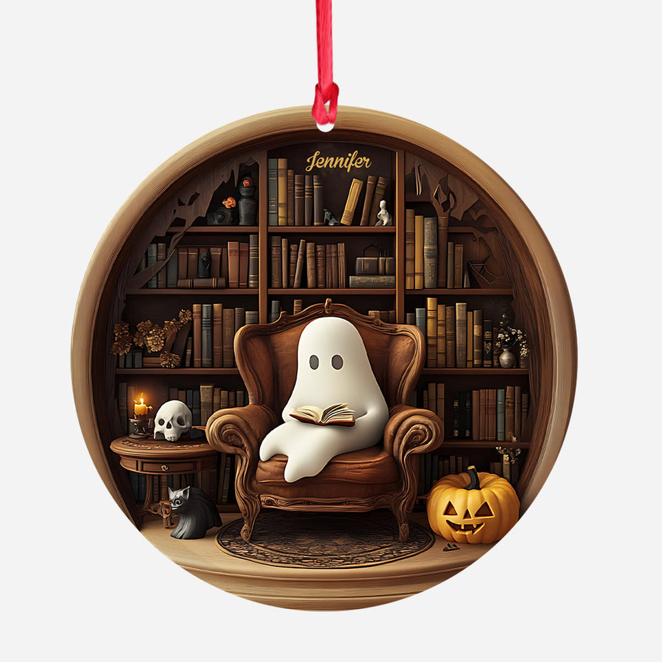 Spooky Ghost Reading Book - Personalized Book Ornament