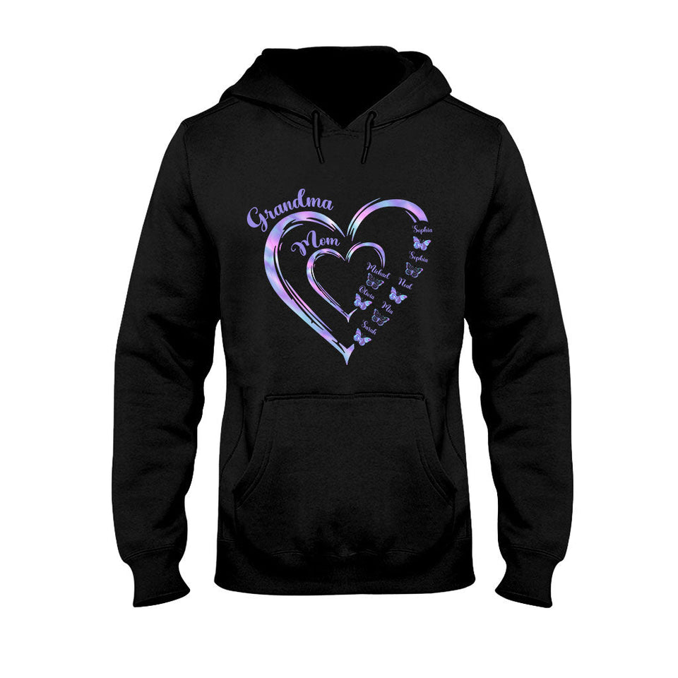 First Mom Now Grandma Butterfly Version - Personalized Grandma T-shirt And Hoodie