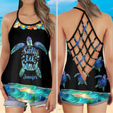 Salty Lil Beach Colorful Stained Glass Pattern - Personalized Turtle Cross Tank Top