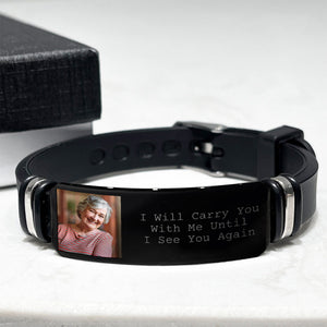 Bracelet commémoratif personnalisé avec photo gravée « Je te porterai dans mes bras »