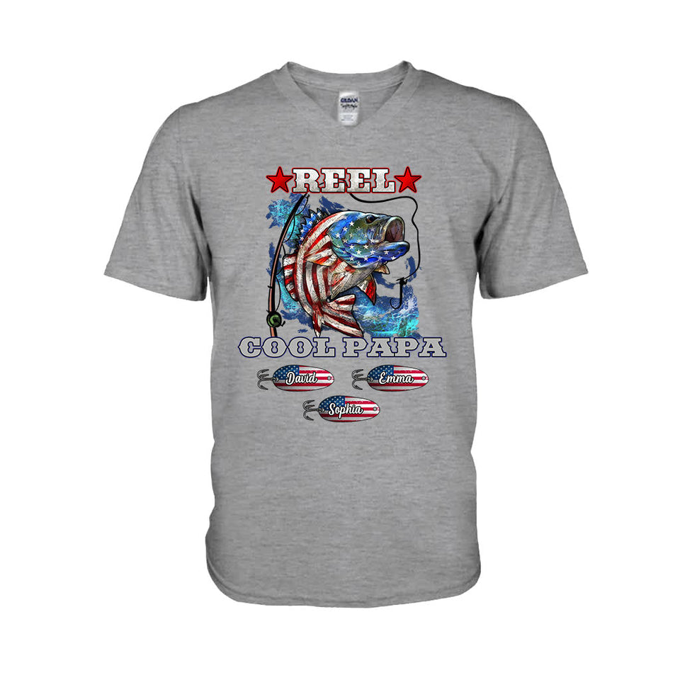 Reel Cool Papa Dad Uncle - Personalized Fishing T-shirt And Hoodie