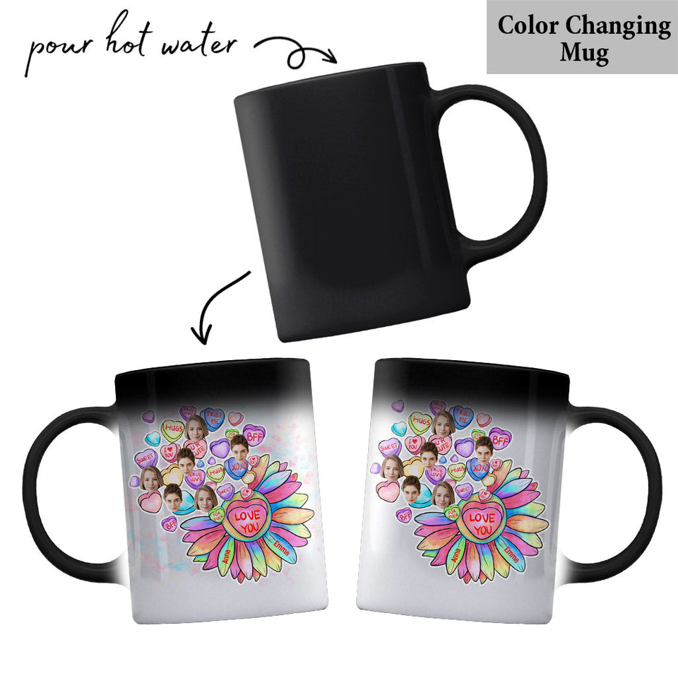 Heart Candy Flower BFF With Face Custom - Personalized Bestie Mug