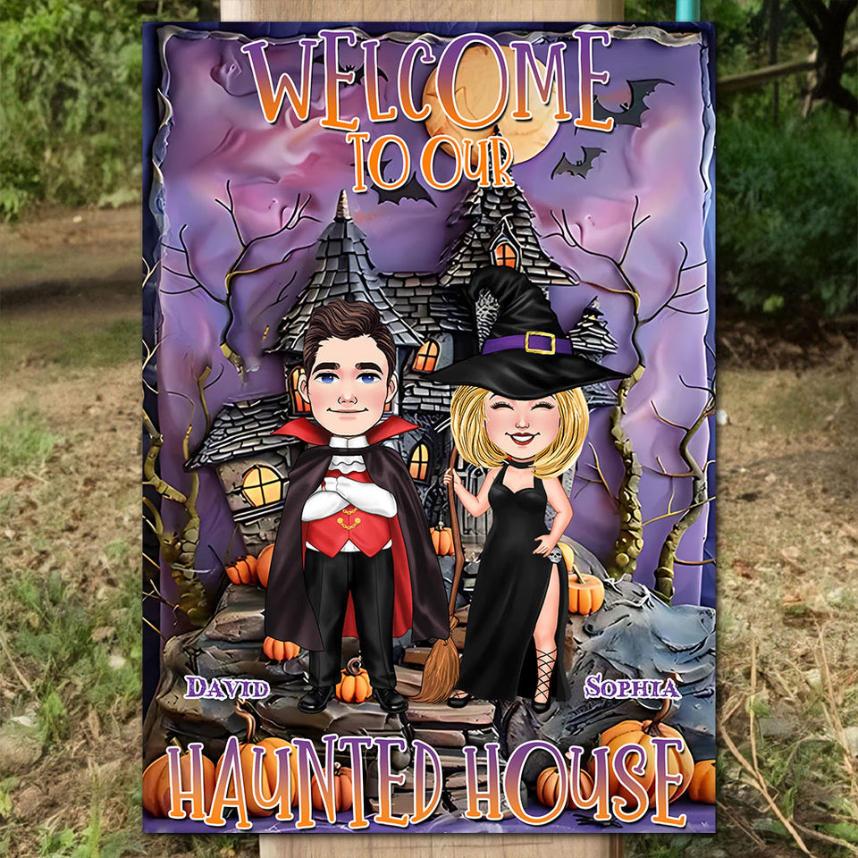Welcome To Our Haunted House - Personalized Witch Rectangle Metal Sign