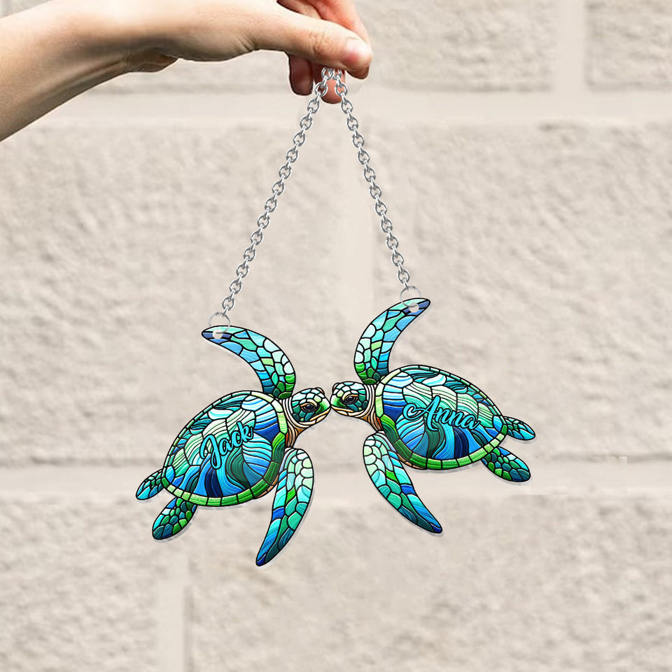 Turtle Couple - Personalized Turtle Window Hanging Suncatcher Ornament