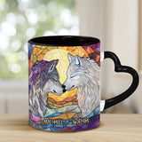 Wolf He Keeps Me Safe She Keeps Me Wild - Personalized Couple Heart Handle Mug
