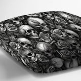Skull Roses Black And White - Personalized Skull Throw Pillow